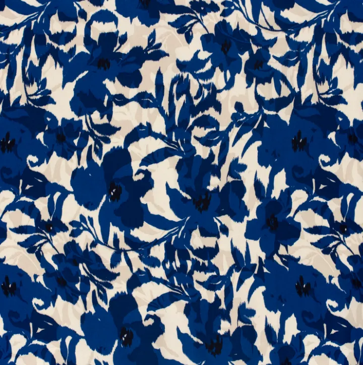 Viscose satijn met kobalt bloemen  -  My Image